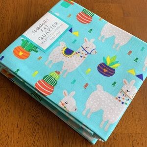 Set of 5 Quilting Cotton Fabric Fat Quarters: Llama Cactus Succulent Print